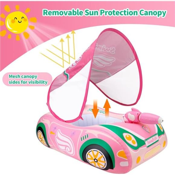 Kids Pink Toddler Pool Float Inflatable Car Baby Swim Float for Baby Girls - Picture 2 of 6